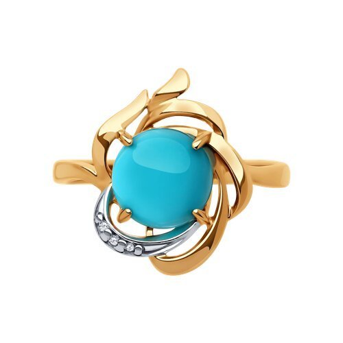 Кольцо из золочёного серебра с бирюзой и фианитами (Арт.83010209)