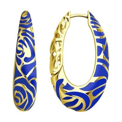 Серьги серебряные с эмалью «Синяя Роза» с золочением, SOKOLOV (арт.93-120-01666-1)