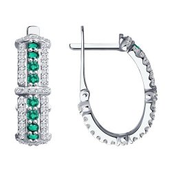 Серьги из белого золота с бриллиантами и изумрудами (Арт.3020561-3)