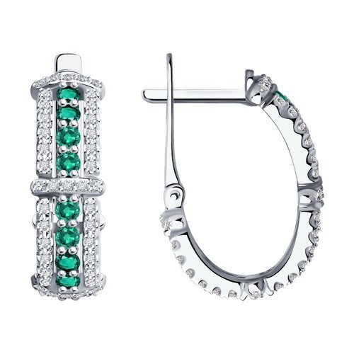 Серьги из белого золота с бриллиантами и изумрудами (Арт.3020561-3)