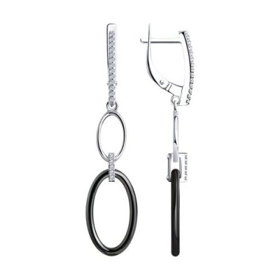 Серьги серебряные с керамикой и фианитами «Черный Овал» SOKOLOV (арт.01271)