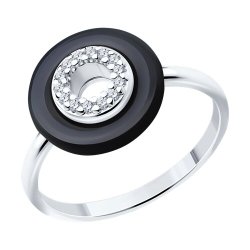 Кольцо из серебра с керамической вставкой и фианитами (Арт.94013677)