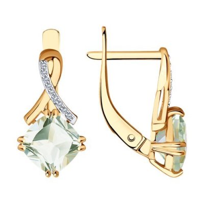 Серьги золотые пробы 585 с празиолитом (Арт.72-00038)
