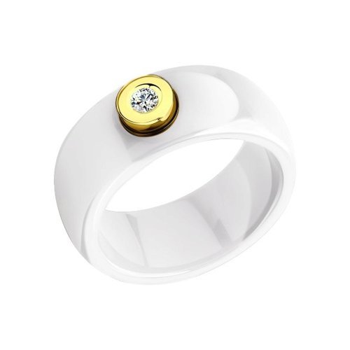 Кольцо керамическое с бриллиантом и жёлтым золотом (Арт.6015005)