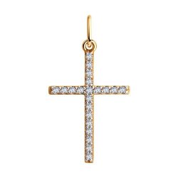 Подвеска крест из красного золота с фианитами (Арт.035886)