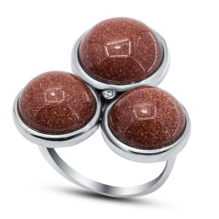 Кольцо серебряное с авантюрином и куб. цирконием «Три искры» MyJewels (арт.21sr0820r-97_avantyurin_kubcirkonii)