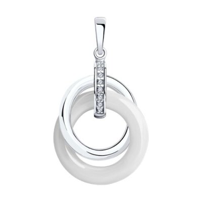 Подвеска из серебра с керамической вставкой и фианитами (Арт.94032907)