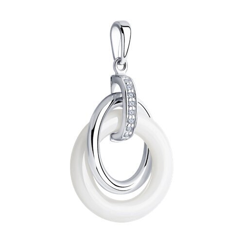 Подвеска из серебра с керамической вставкой и фианитами (Арт.94032907)