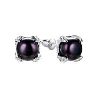 Серьги серебряные с жемчугом и фианитами «Nautilus Noir» Fresh Jewelry (арт.PI-E02898-X-W-PNB-X-W)