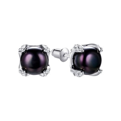 Серьги серебряные с жемчугом и фианитами «Nautilus Noir» Fresh Jewelry (арт.PI-E02898-X-W-PNB-X-W)