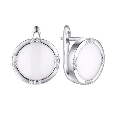 Серьги из серебра с керамикой и фианитом (Арт.tc-e00378-w-w-x-x-w)