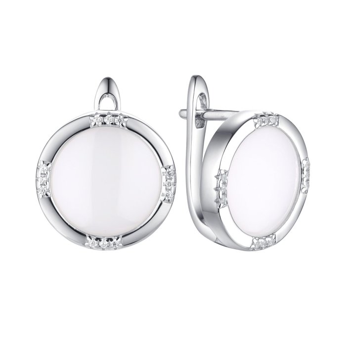 Серьги из серебра с керамикой и фианитом (Арт.tc-e00378-w-w-x-x-w)