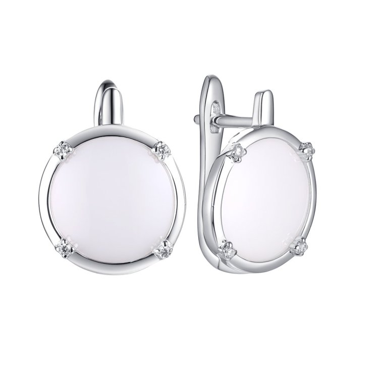 Серьги из серебра с керамикой и фианитом (Арт.tc-e01385-w-w-x-x-w)