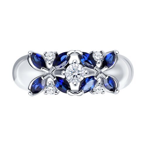 Кольцо из серебра с корундами сапфировыми (синт.) и фианитами (Арт.88010032)