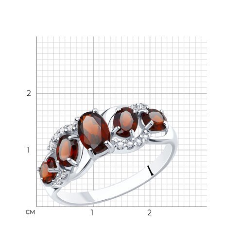 Кольцо из серебра с гранатами и фианитами (Арт.92011009)