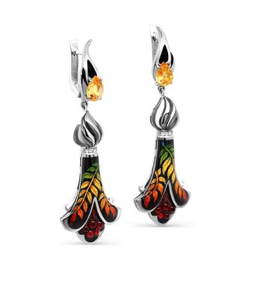 Серьги серебро с бриллиантами и цитринами «Жар-Птица огненный полёт» Kabarovsky (арт.122711022)