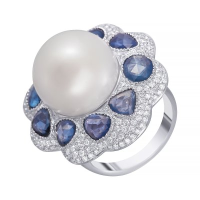 Кольцо из белого золота с бриллиантом и жемчугом (Арт.r3244-w15b_ko_glsa_wwp_wg)