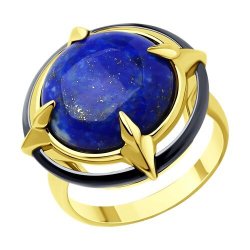 Кольцо из золочёного серебра с ляписом (Арт.93-310-01754-1)