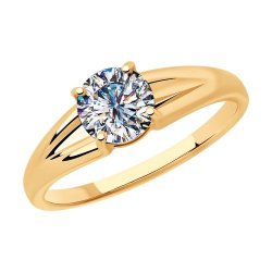 Кольцо из золочёного серебра с фианитом (Арт.93010799)