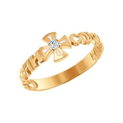 Кольцо из золота с фианитом и эмалью «Свет Веры» Соколов (арт.017004)