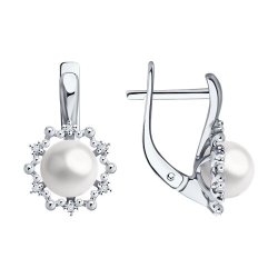 Серьги из белого золота с бриллиантами и жемчугом (Арт.52-220-02021-1)