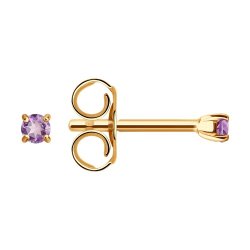 Серьги пусеты золотые пробы 585 с аметистом (Арт.729224)