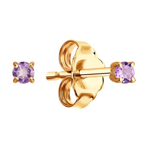 Серьги пусеты золотые пробы 585 с аметистом (Арт.729224)