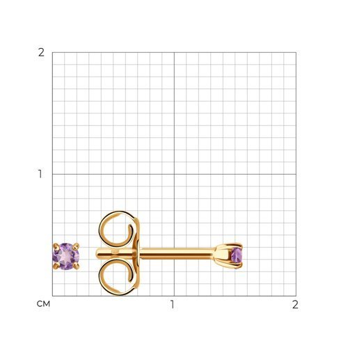 Серьги пусеты золотые пробы 585 с аметистом (Арт.729224)
