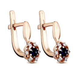 Серьги из золота с бриллиантом и сапфиром Русские Самоцветы (Арт.95459)