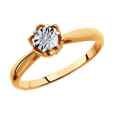 Кольцо из комбинированного золота с бриллиантом «Цветок Света» Соколов (арт.1011702)