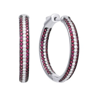 Серьги из белого золота с бриллиантами и рубинами «Алая Орбита» Myjewels (арт.5687)