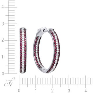 Серьги из белого золота с бриллиантами и рубинами «Алая Орбита» Myjewels (арт.5687)