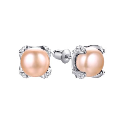Серьги серебряные с жемчугом и фианитами «Nautilus Grace» Fresh Jewelry (арт.PI-E02898-X-W-PNP-X-W)