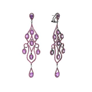 Серьги золото с аметистом, бриллиантами и сапфиром «Вечерний Арт-Нуво» MY JEWELS (арт.E02342K_SR_PS_AM_BLK)
