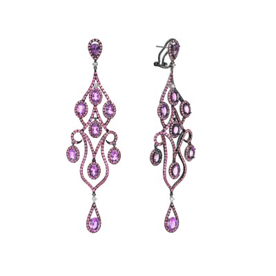 Серьги золото с аметистом, бриллиантами и сапфиром «Вечерний Арт-Нуво» MY JEWELS (арт.E02342K_SR_PS_AM_BLK)