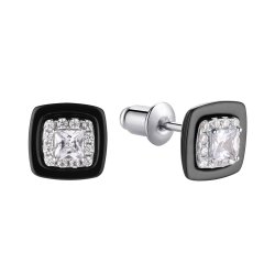 Серьги из серебра с керамикой и фианитом (Арт.tc-e00386-b-w-w-x-w)