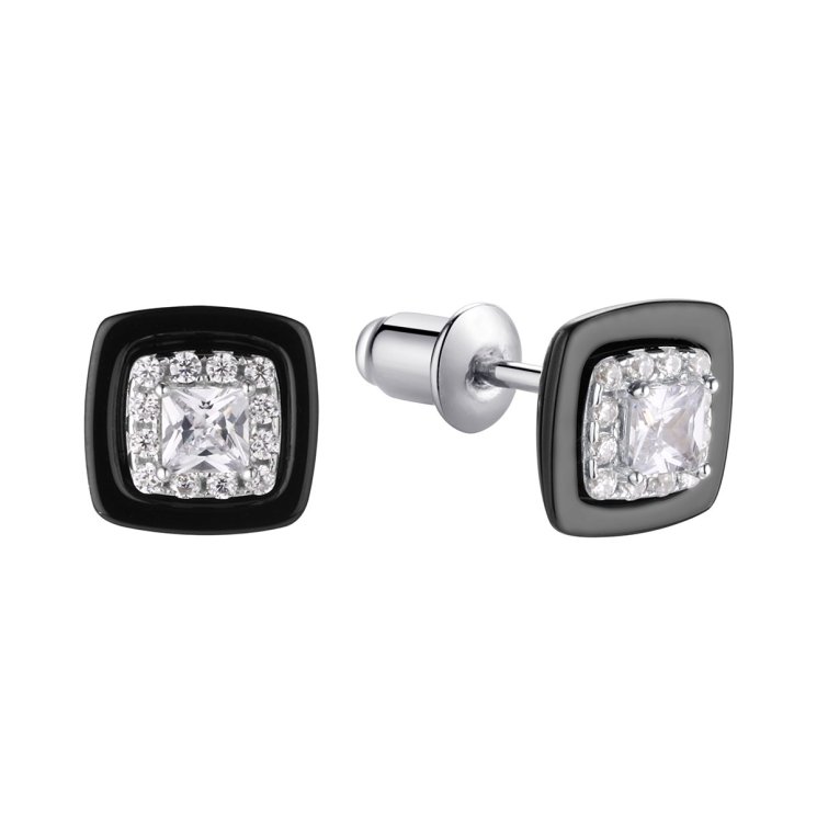 Серьги из серебра с керамикой и фианитом (Арт.tc-e00386-b-w-w-x-w)