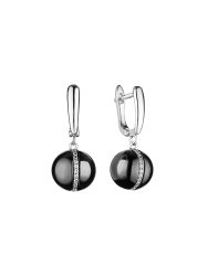 Серьги из серебра с керамикой и фианитом (Арт.tc-e01452-b-w-x-x-w)