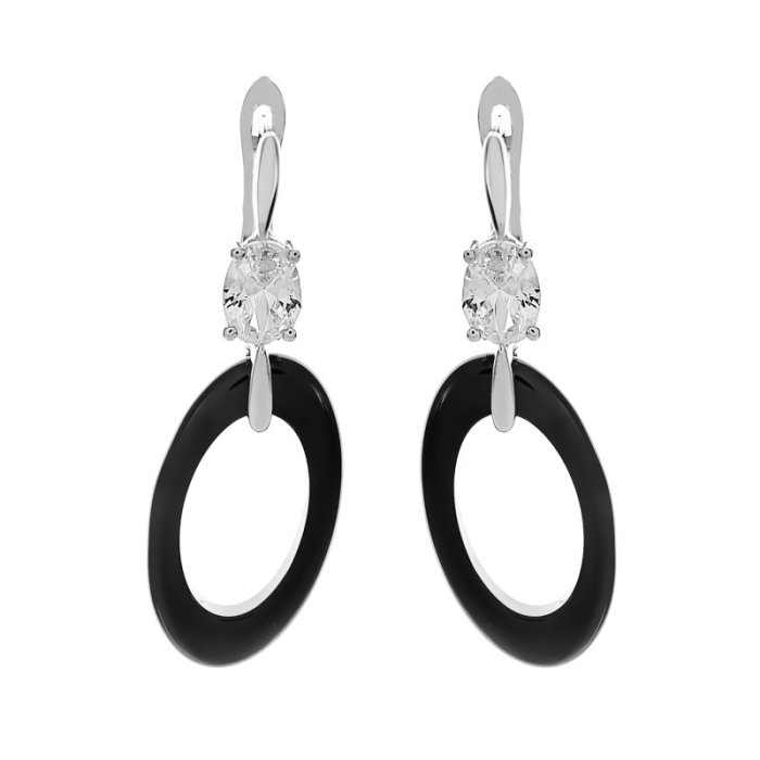 Серьги из серебра с кварцем и керамикой (Арт.tm-e01115-vl-w-w-x-x)