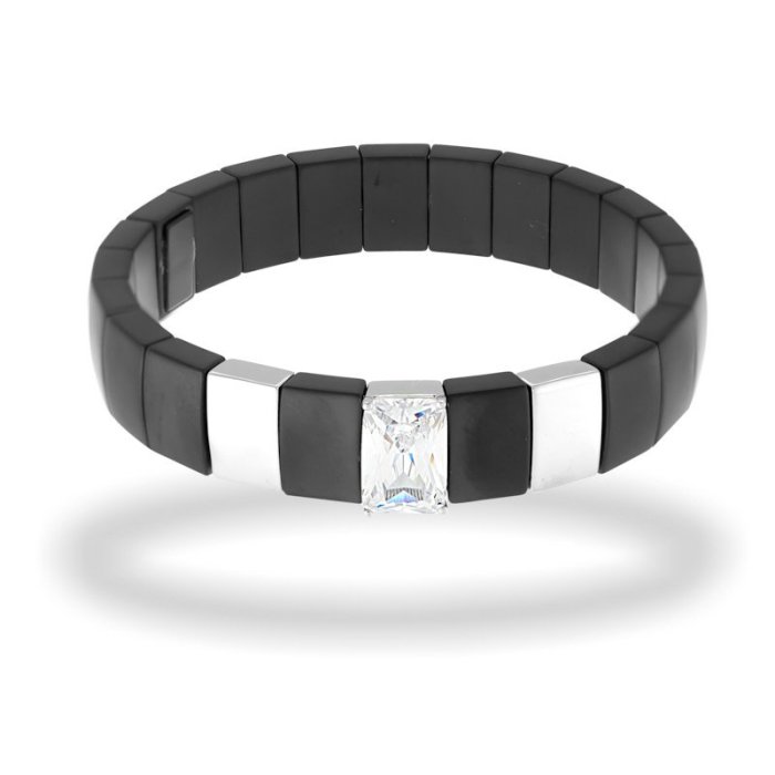 Браслет из серебра с керамикой и куб. цирконием (Арт.tm-b1352-3-b-w-w-x-x)