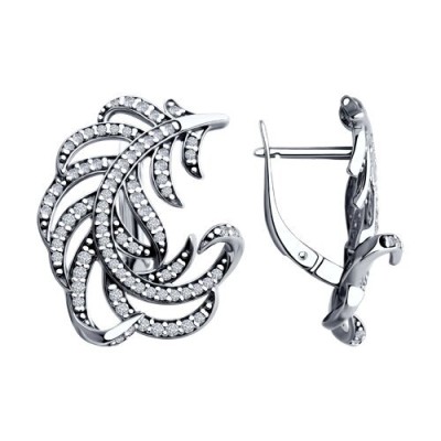 Серьги из серебра с фианитами «Ажурное Перо» Соколов (арт.94-120-02005-1)
