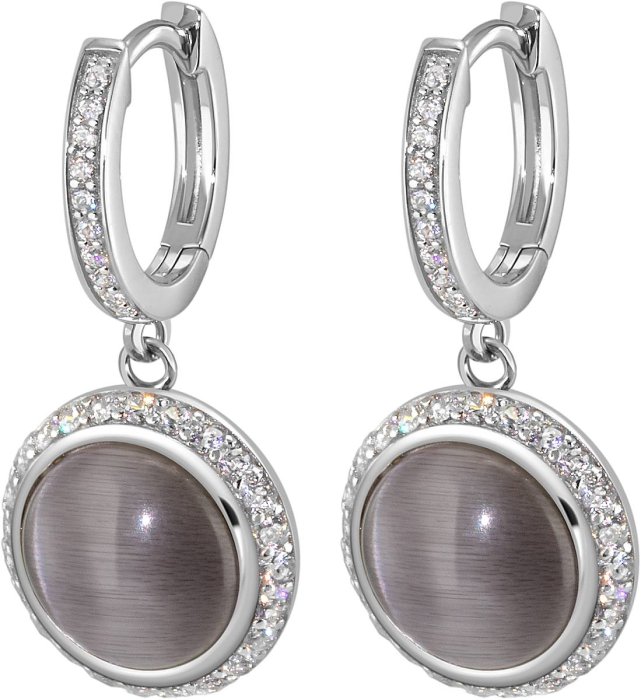 Серьги из серебра с кошачим глазом и куб. цирконием (Арт.fgs-2-10-h-24-s)