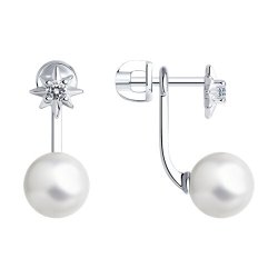 Серьги из серебра с жемчугом и фианитами (Арт.94025832)