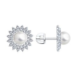 Серьги из серебра с жемчугом и фианитами (Арт.94026065)