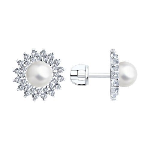 Серьги из серебра с жемчугом и фианитами (Арт.94026065)