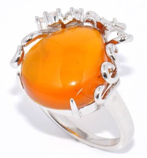 Кольцо серебряное с янтарём и куб. цирконием «Крылья заката» Myjewels (арт.21sr001091c-2-96_yantarpr_kubcirkonii)