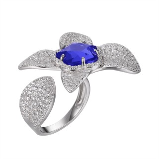 Кольцо серебряное с ситаллом и фианитами «Flower Dream» Fresh Jewelry (арт.CZ-R03222-X-W-BW615-X-W)
