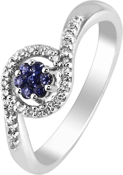 Кольцо из белого золота с бриллиантом и сапфиром (Арт.anb_1386)