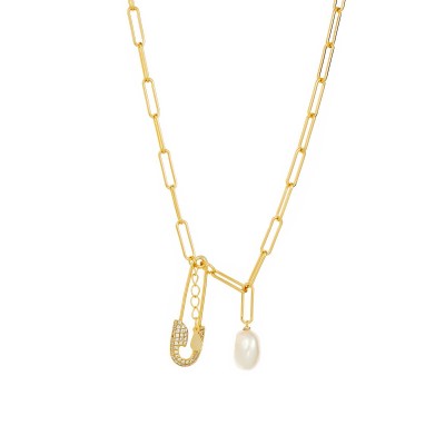 Ожерелье серебряное с жемчугом и фианитами «Baroque Charm» Fresh Jewelry (арт.PI-N2734-12-X-L-PN-X-W)