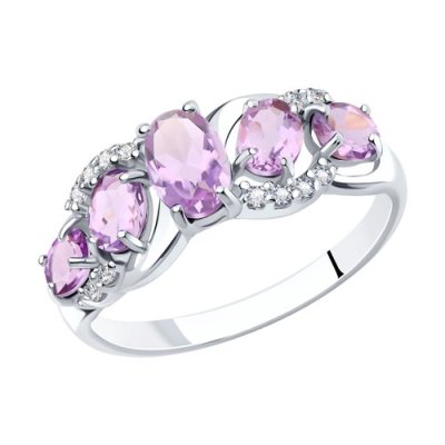 Кольцо из серебра с аметистами и фианитами (Арт.92011011)